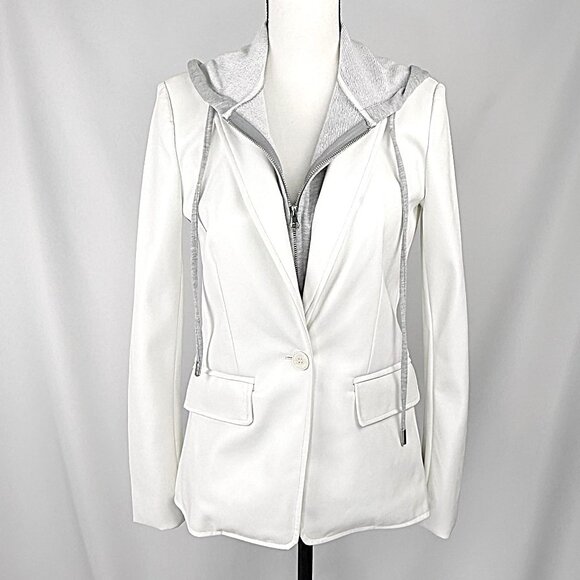 Central Park West White Faux Leather Blazer with Removable Gray Dickie, Size S - Picture 1 of 7